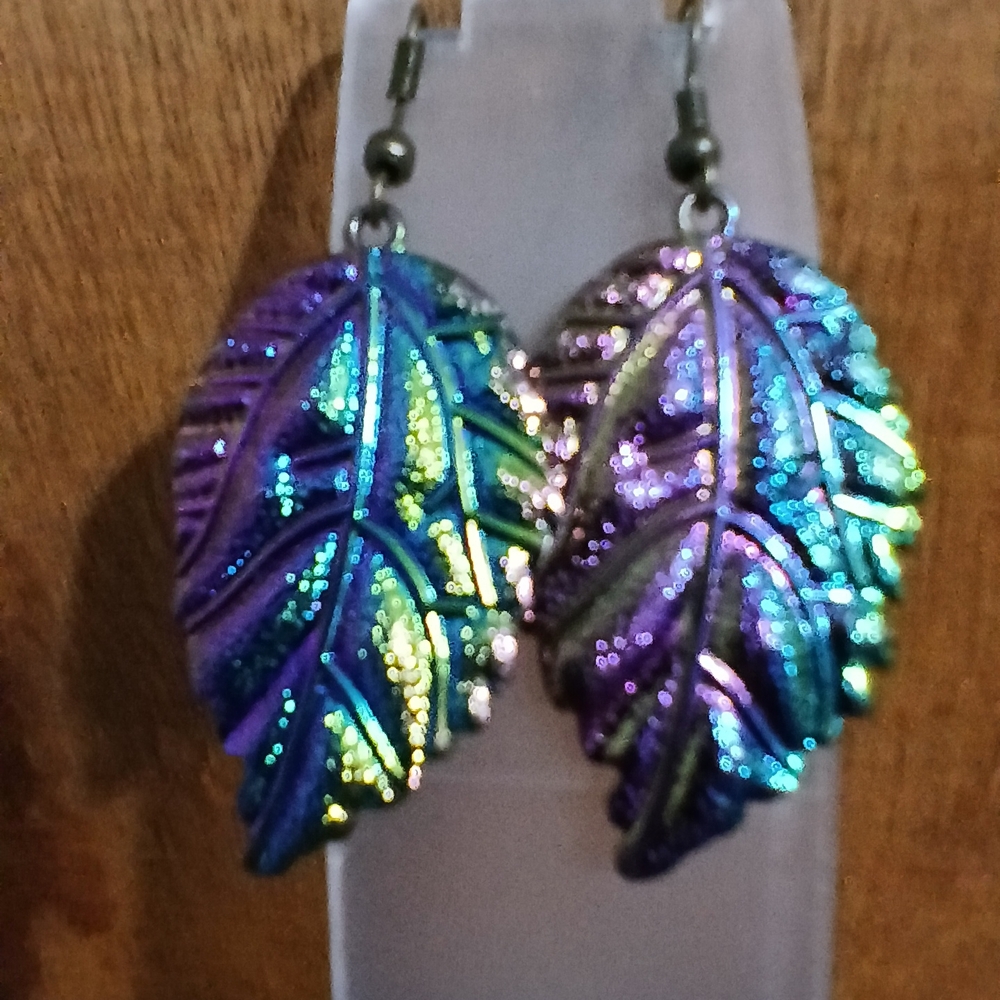 Iridescent Leaf Earrings